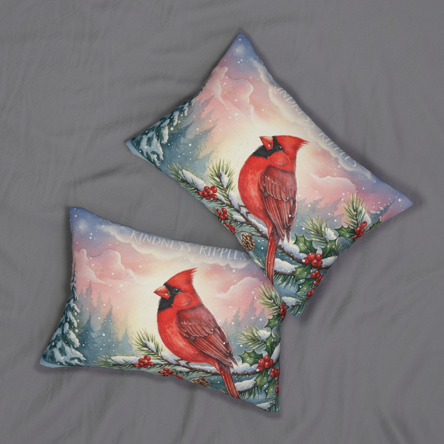 Christmas Cardinal Lumbar Pillow – "Kindness Ripples" Seasonal Decor