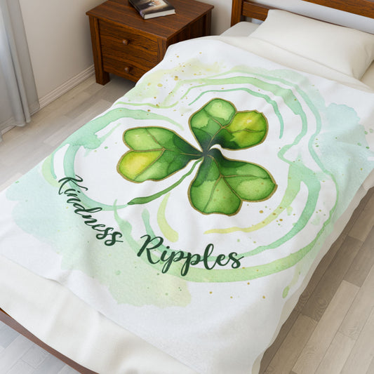 Kindness Ripples Velveteen Plush Blanket - Cozy Green Shamrock Gift for Relaxation and Celebrations
