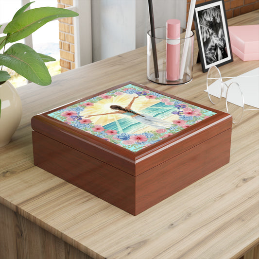 The Vivian - Ocean Breeze Jewelry Box with Floral Design for Treasure Storage