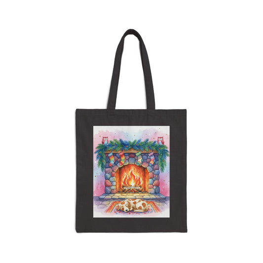 Cozy Fireplace Cotton Canvas Tote Bag