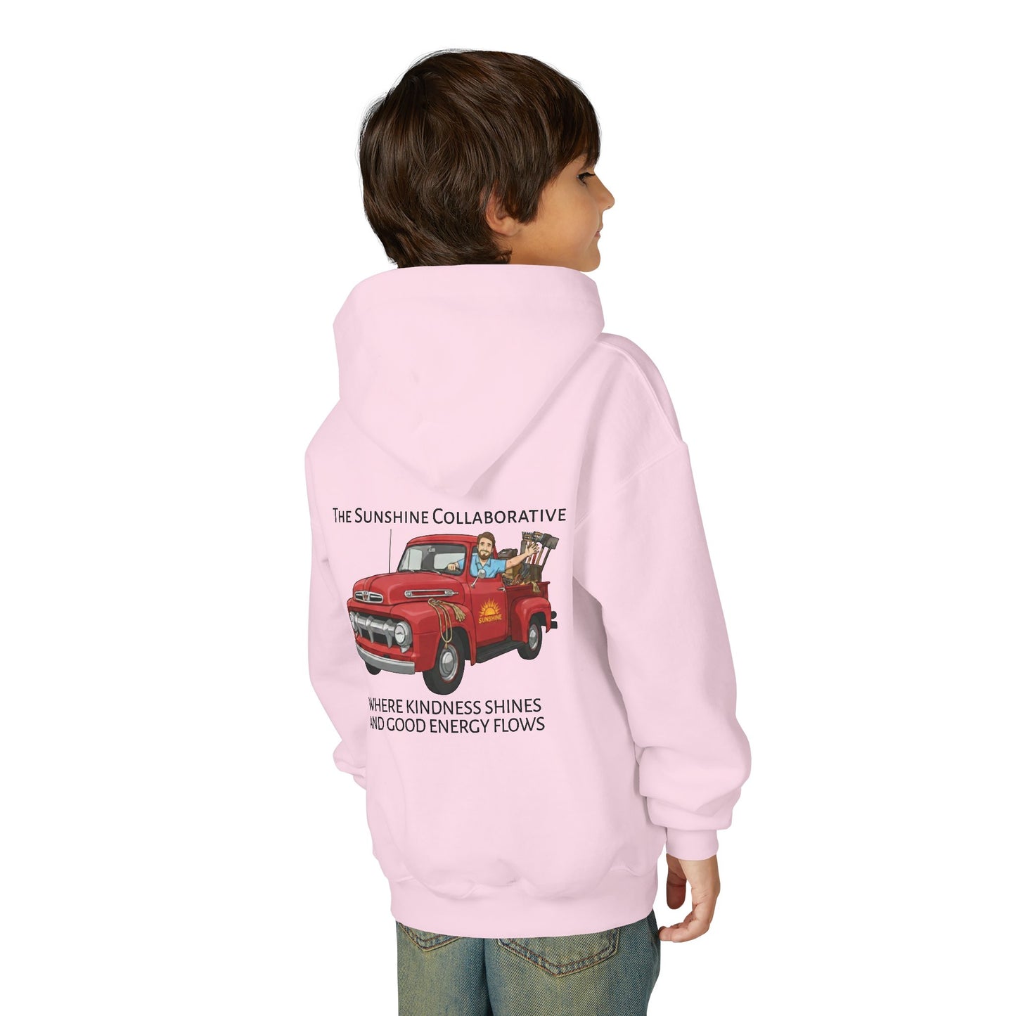 Youth Hooded Sweatshirt - Kindness & Good Energy, Cozy Gift, Throwback, Sunshine Vibes, Kids Apparel, Spring & Summer Fashion