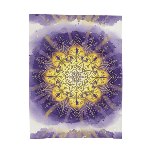 Mandala Velveteen Plush Blanket - Cozy Decorative Throw for Relaxation and Gifts, Purple and Gold, Peaceful, Kindness, Calm