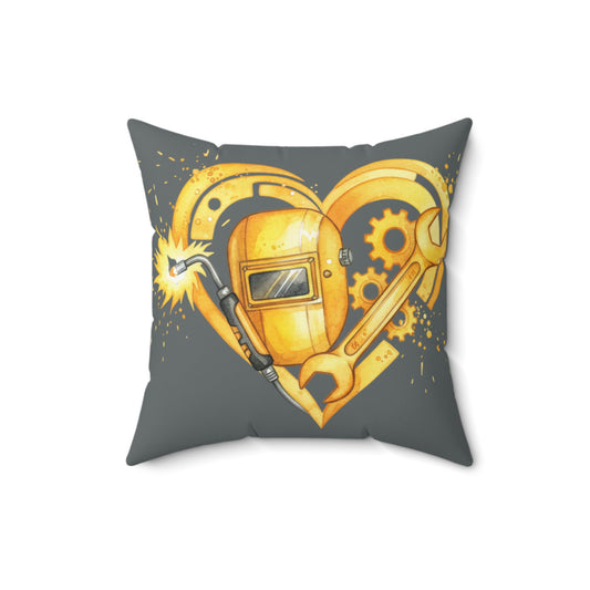 Golden Trades Heart: Welder's Love-Hands-On Heart Watercolor Design Square Pillow