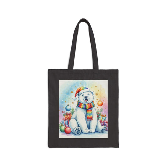 Festive Polar Bear Canvas Tote Bag - Eco-Friendly Holiday Shopping