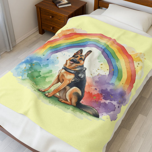 K9 German Shepherd Rainbow Velveteen Plush Blanket