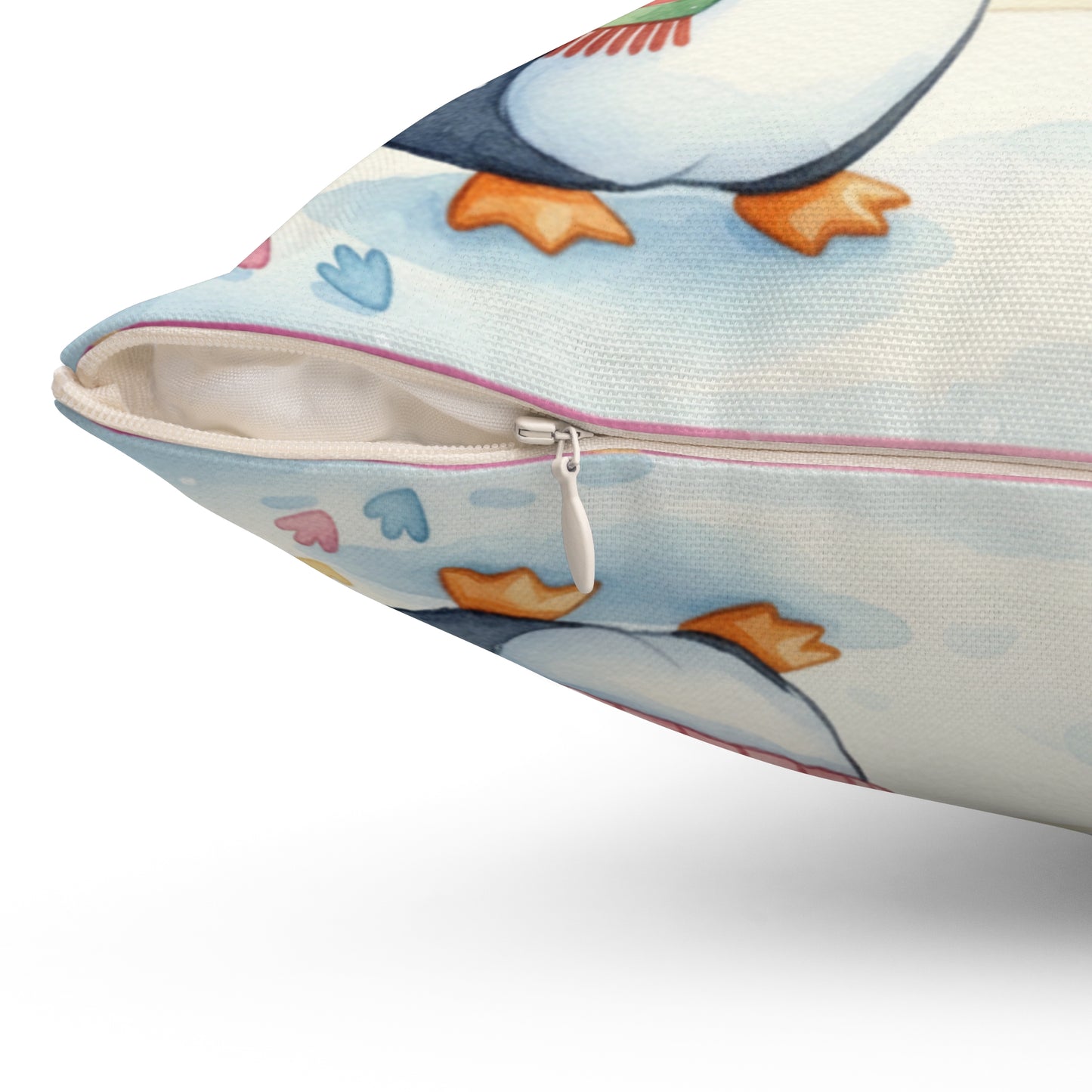 Cutest Penguin Couple Pillow — "T and J" Spun Polyester Square Pillow