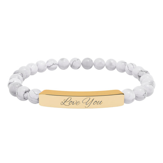Engraved Natural Stone Bar Bracelet — "Love You" Stretch Beaded Bracelet
