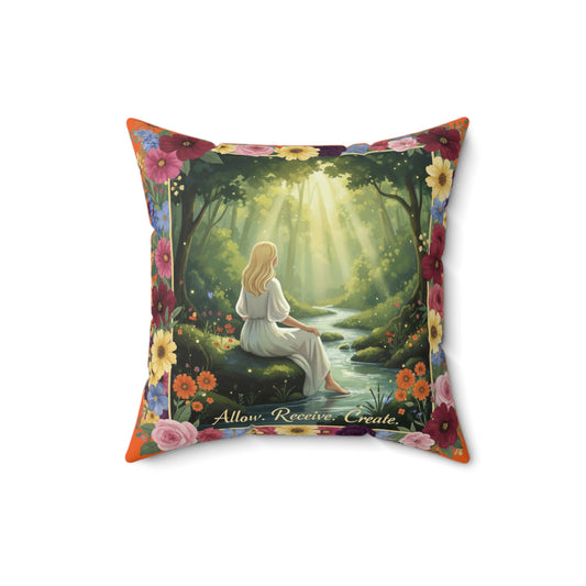 The Amanda - Serene Floral Throw Pillow - 'Allow, Receive, Create' Design