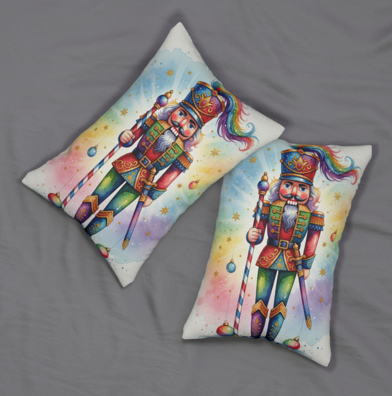 Nutcracker Rainbow Pillow - Festive Holiday Decor