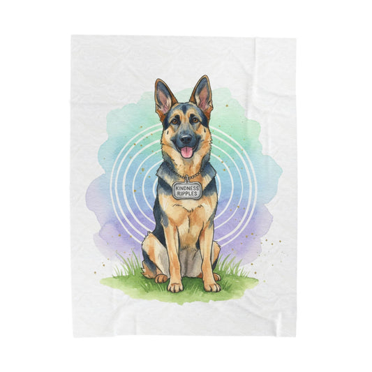 German Shepherd Velveteen Plush Blanket – Watercolor Service Dog Design -Kindness Ripples