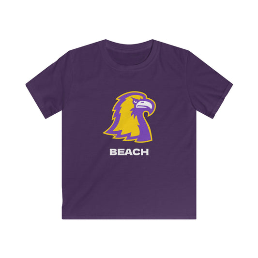 Kids Golden Eagle Logo Tee — "BEACH" Youth Sports T‑Shirt (Black & Purple)