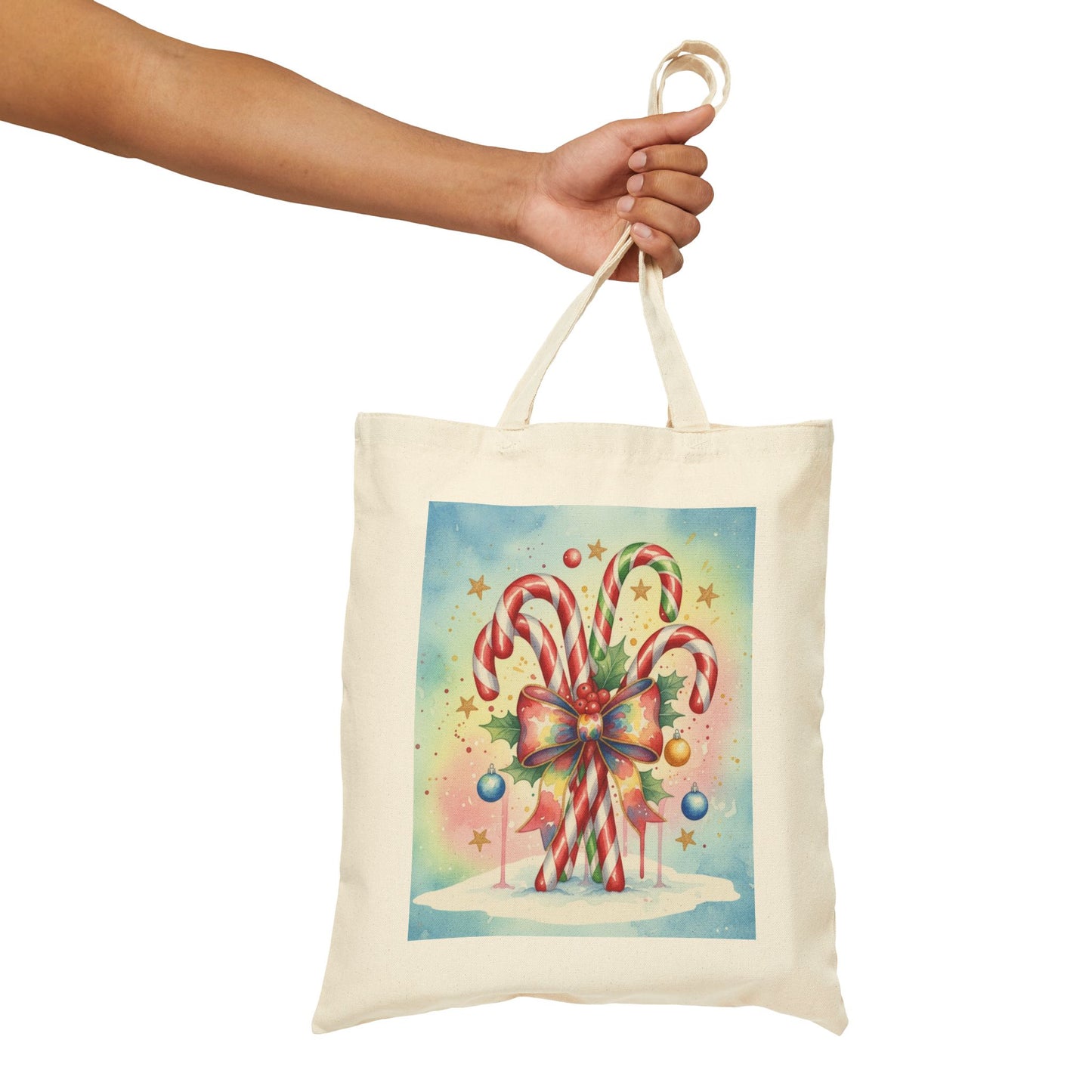 Festive Candy Cane Tote Bag - Christmas Canvas Shopper