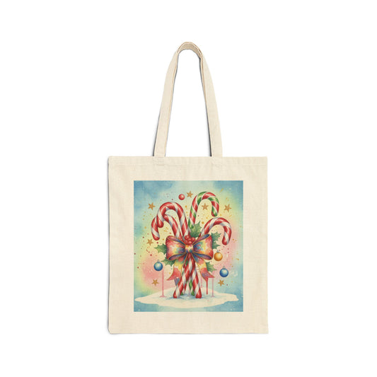 Festive Candy Cane Tote Bag - Christmas Canvas Shopper