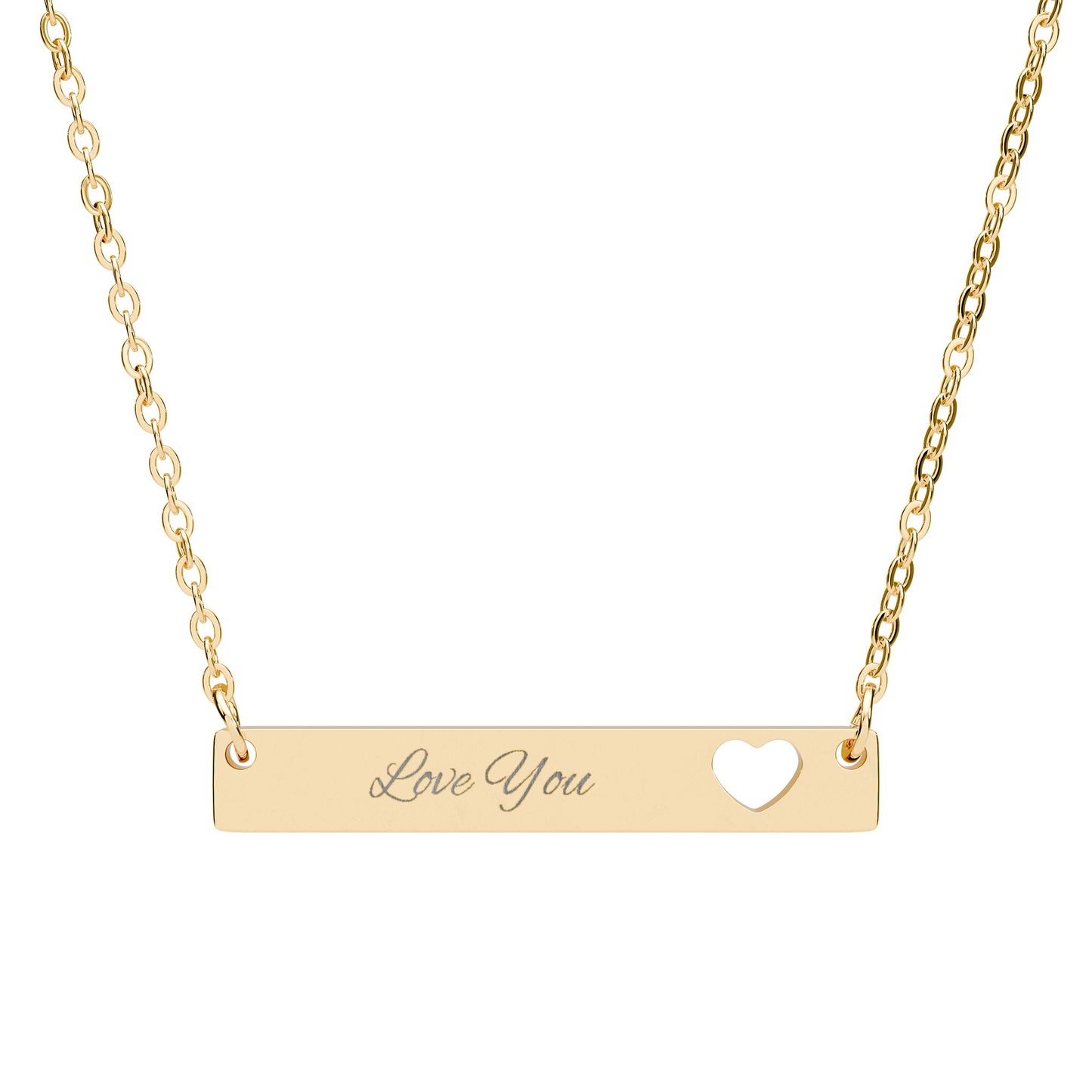 Cutout Heart Bar Necklace — Engraved "Love You" Personalized Pendant