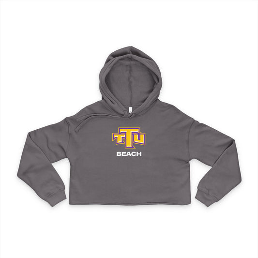 Beach Logo Cropped Hoodie — Women's Black Campus Pullover