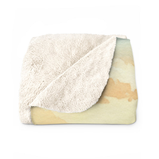 Golden Hour Solace: Watercolor Lakeside Adventure with Bunny Sherpa Blanket