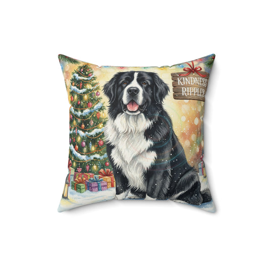 Gentle Newfoundland Dog Christmas Pillow – Holiday Tree & Gifts Decorative Throw Pillow