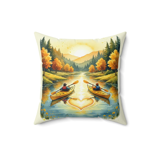 Kayaking Hearts of Hope Square Throw Pillow — Nature Lover Accent Pillow