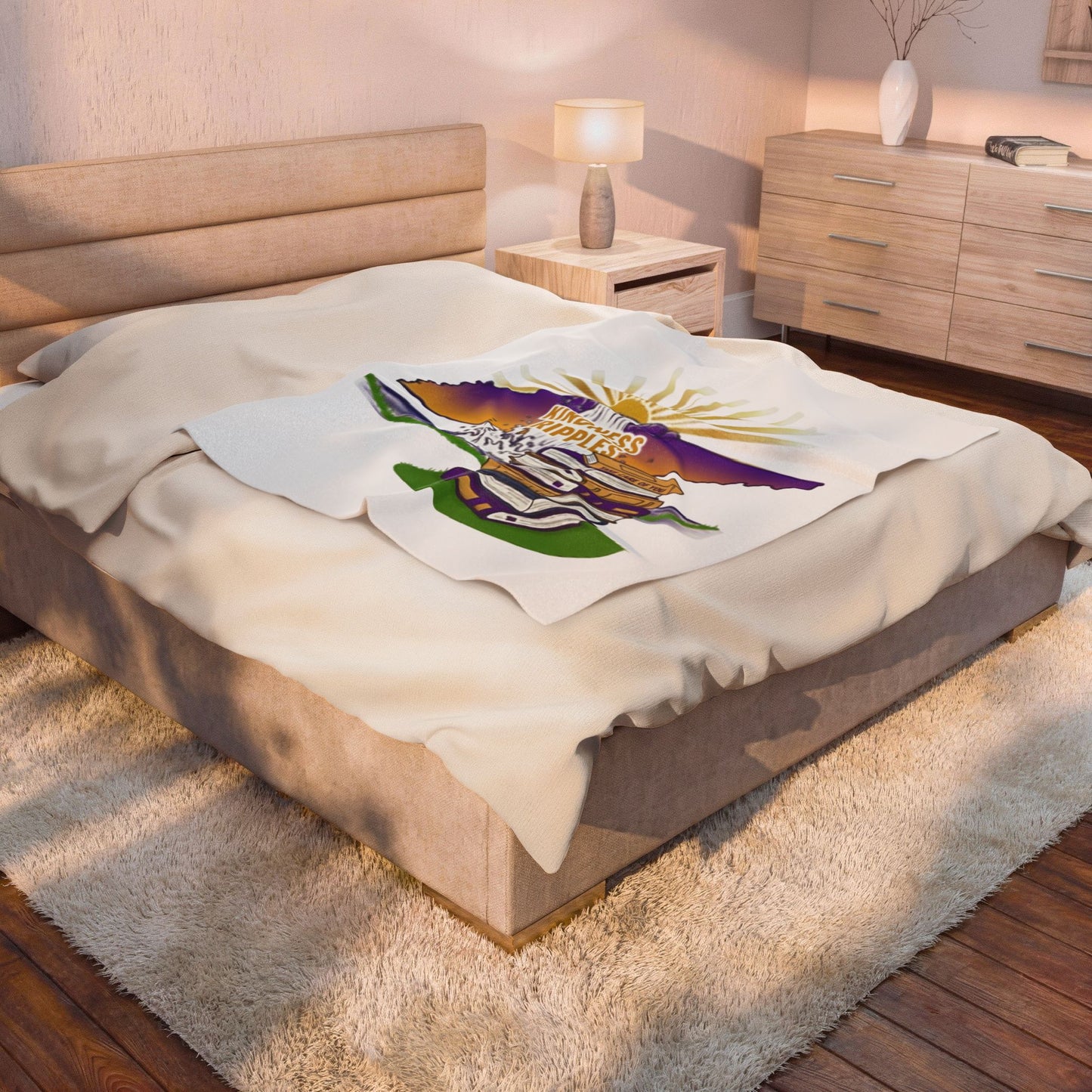 Cozy Kindness Velveteen Blanket, Soft Throw for Home, Perfect Gift for Reading Lovers, Student Mental Health and Wellness, Tennessee Waterfalls, Warm Holiday Gift, Book Lover Decor, Purple and Gold
