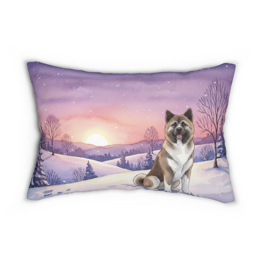Akita Winter Sunset Lumbar Pillow — Dog Lover Decorative Throw Pillow