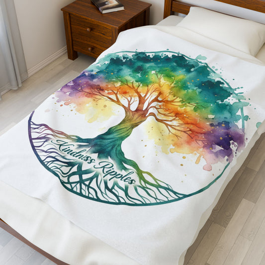 Kindness Ripples Velveteen Plush Blanket - Cozy Tree Design