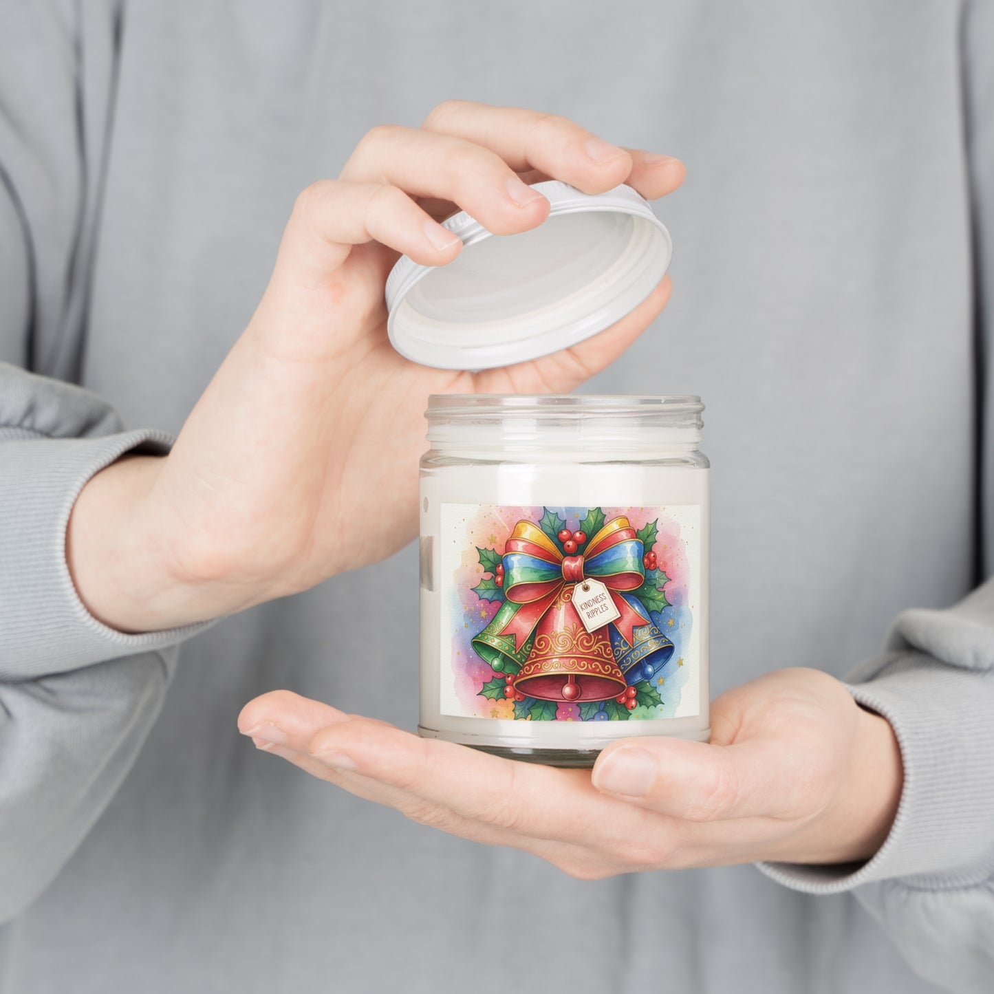 Festive Scented Soy Candle - Holiday Bells Design, 9oz