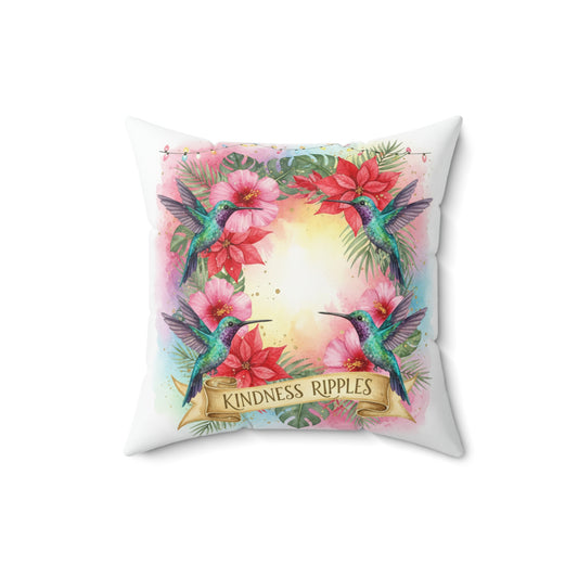 Kindness Ripples Decorative Pillow with Hummingbird Design