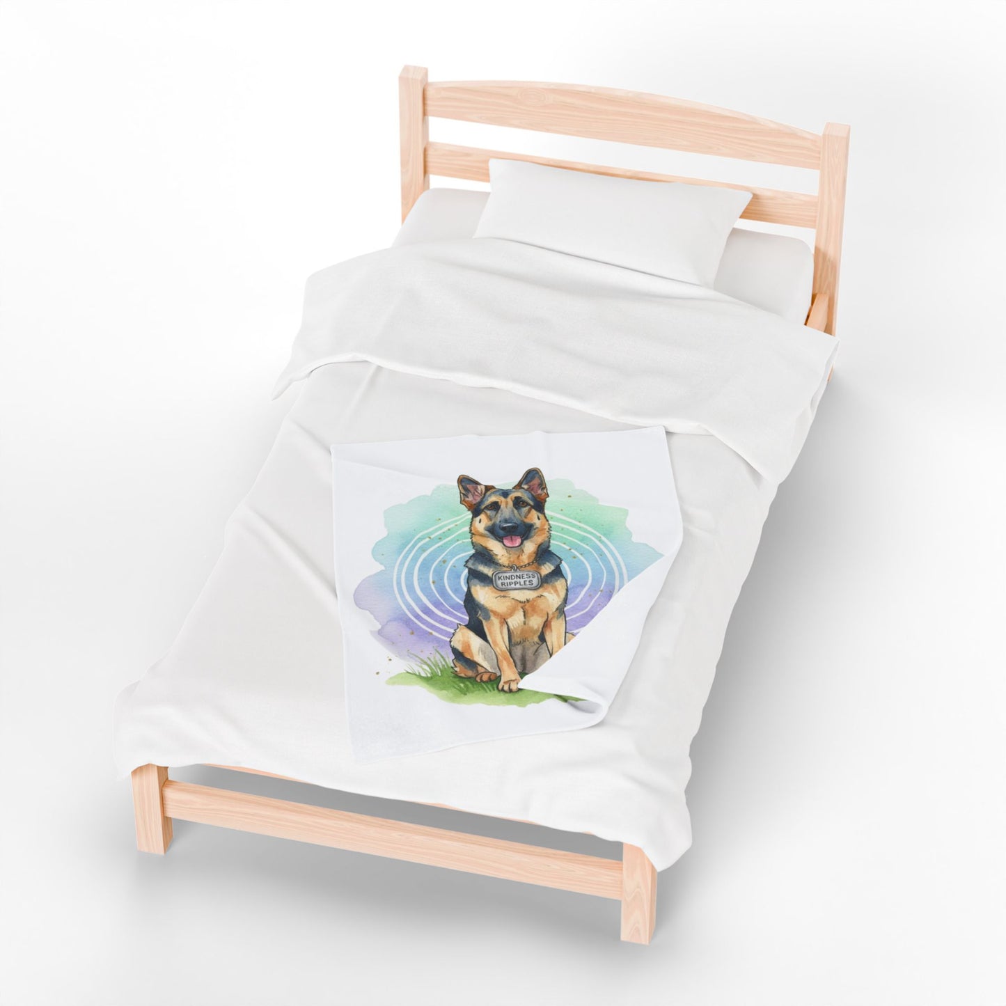 German Shepherd Velveteen Plush Blanket – Watercolor Service Dog Design -Kindness Ripples