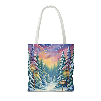 Enchanting Watercolor Winter Wonderland Tote Bag - Festive Holiday Gift & Everyday Carryall | 3 Sizes, Custom Handles