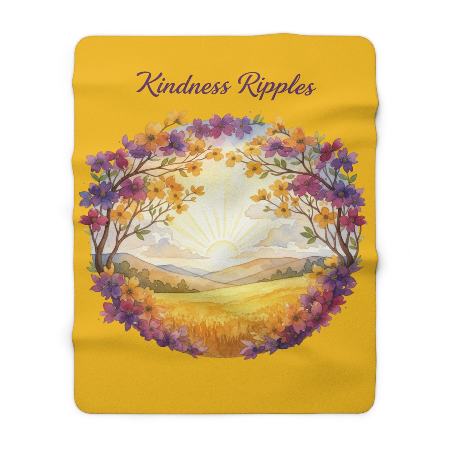 Dogwood Framed TN Landscape Sherpa Fleece Kindness Ripples Blanket - Cozy Floral Throw for Comfort and Inspiration, Cookeville, TN, Dogwoods, Sunrise, Sunset
