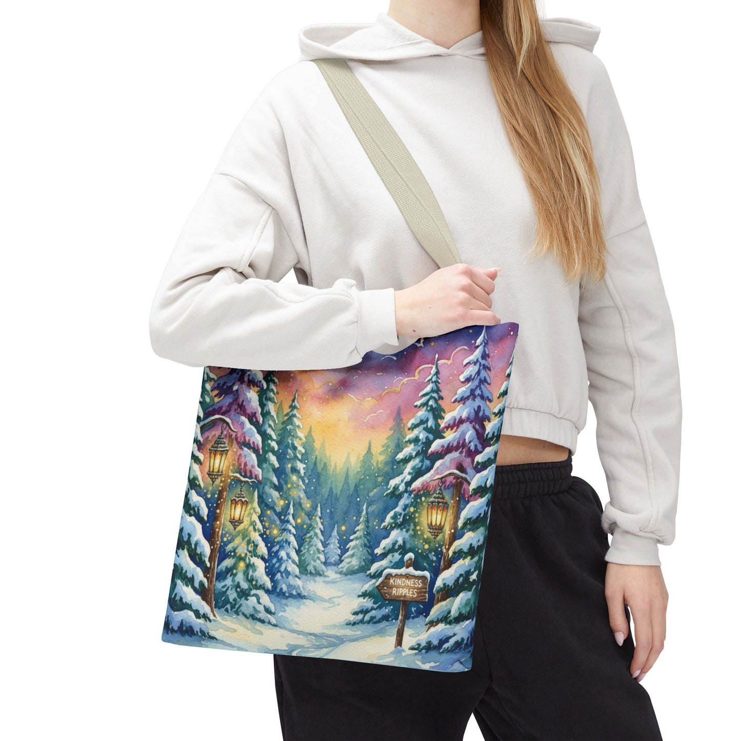 Enchanting Watercolor Winter Wonderland Tote Bag - Festive Holiday Gift & Everyday Carryall | 3 Sizes, Custom Handles