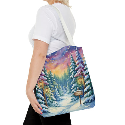 Enchanting Watercolor Winter Wonderland Tote Bag - Festive Holiday Gift & Everyday Carryall | 3 Sizes, Custom Handles