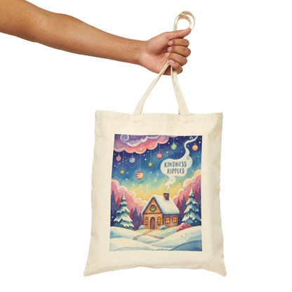 Kindness Ripples Cotton Canvas Tote Bag Gingerbread House