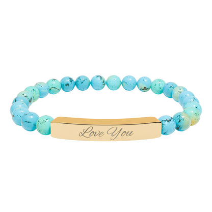 Engraved Natural Stone Bar Bracelet — "Love You" Stretch Beaded Bracelet