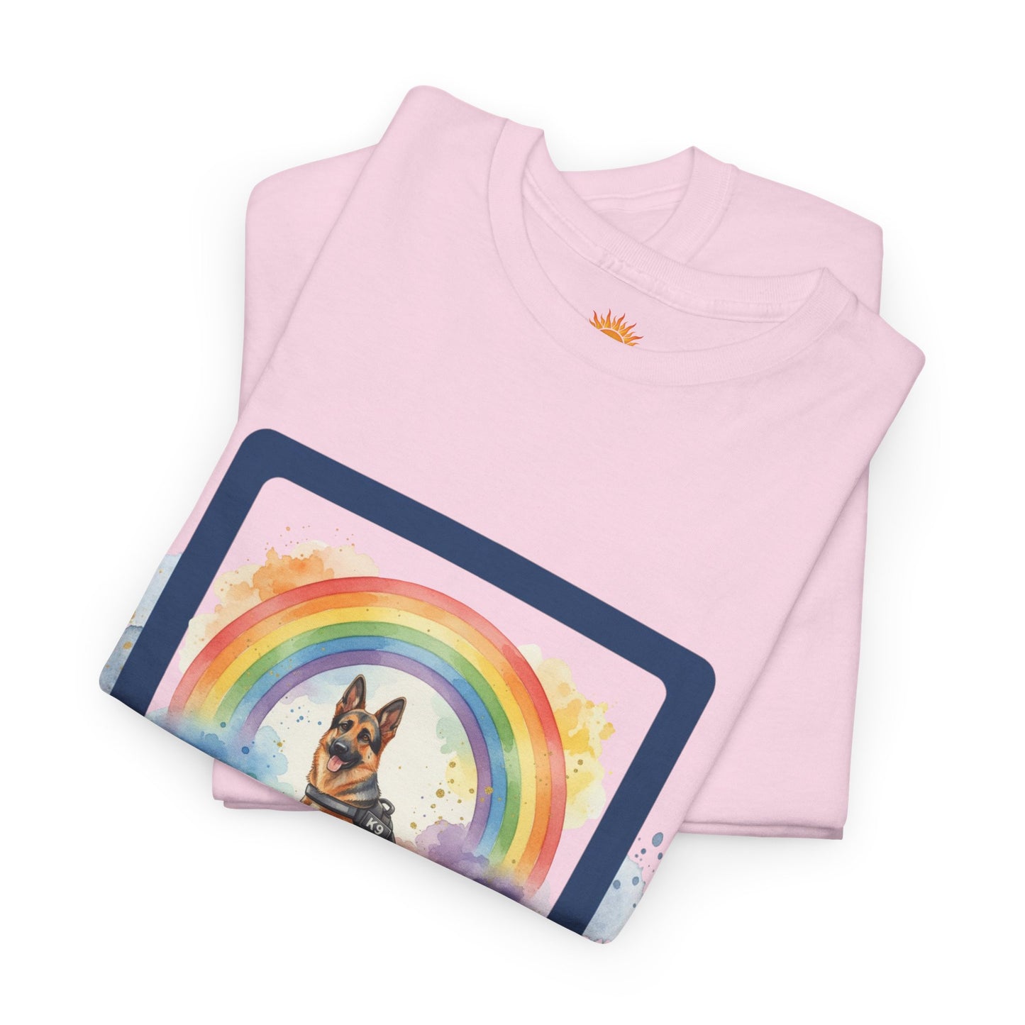 German Shepherd Rainbow Tee — Dog Lover T-Shirt with Paw Print