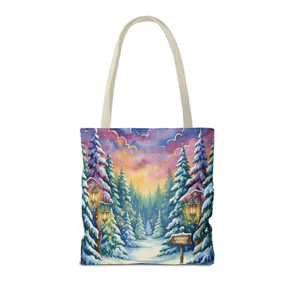 Enchanting Watercolor Winter Wonderland Tote Bag - Festive Holiday Gift & Everyday Carryall | 3 Sizes, Custom Handles