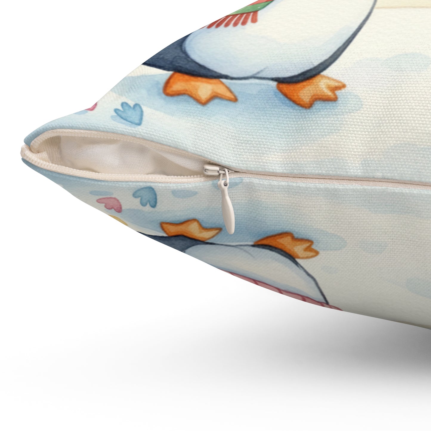 Cutest Penguin Couple Pillow — "T and J" Spun Polyester Square Pillow