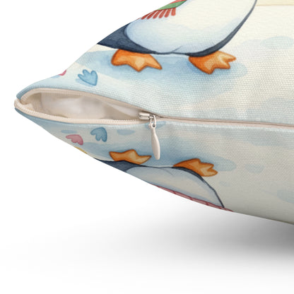 Cutest Penguin Couple Pillow — "T and J" Spun Polyester Square Pillow
