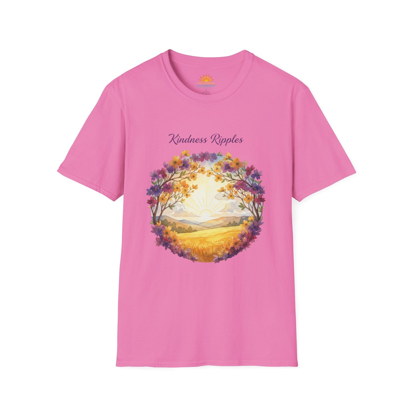 Unisex Softstyle Kindness Ripples Dogwoods and Sunshine T-Shirt, Cookeville, TN, Purple and Gold, Waterfall Capital of the World