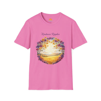 Unisex Softstyle Kindness Ripples Dogwoods and Sunshine T-Shirt, Cookeville, TN, Purple and Gold, Waterfall Capital of the World