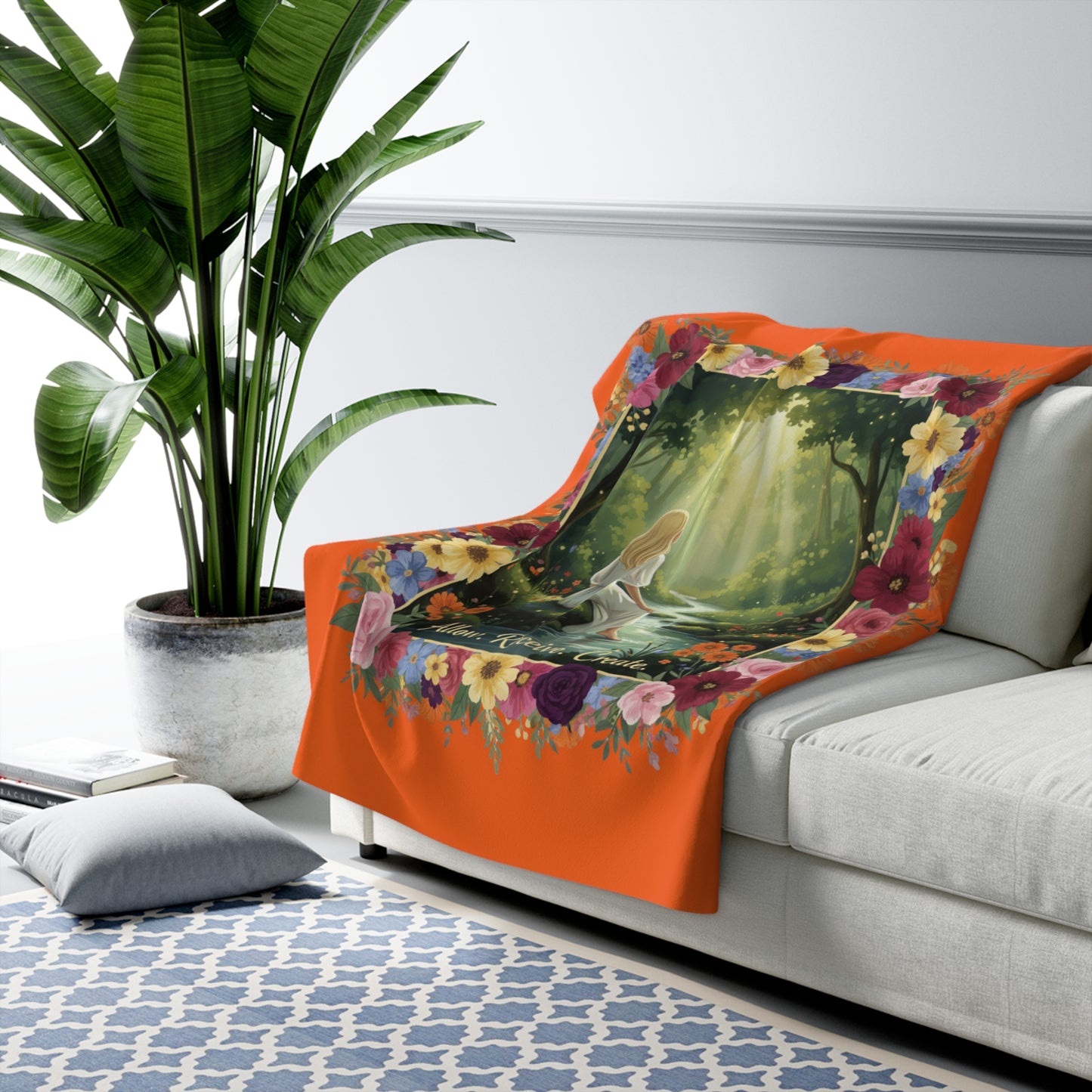 The Amanda - Allow. Receive. Create. Sherpa Fleece Blanket - Cozy Floral Throw for Mindful Living