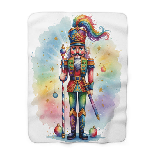 Nutcracker Sherpa Fleece Blanket — Colorful Watercolor Holiday Throw