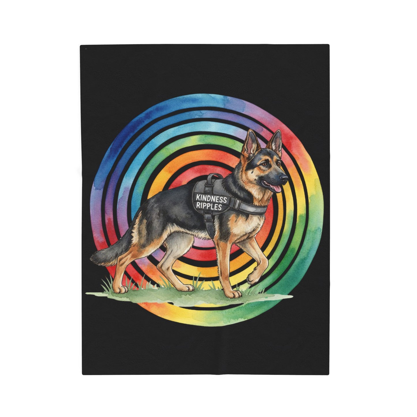 Velveteen Plush Blanket — German Shepherd "Kindness Ripples" Rainbow Throw