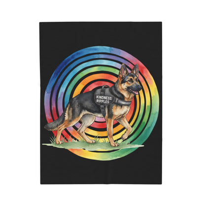 Velveteen Plush Blanket — German Shepherd "Kindness Ripples" Rainbow Throw