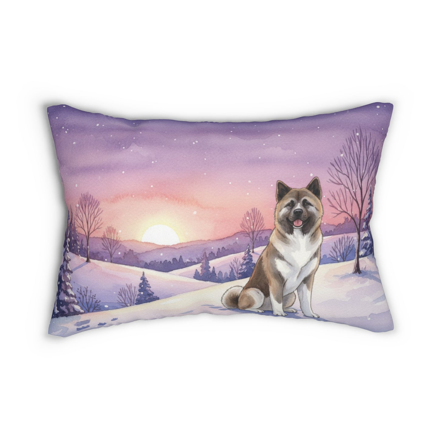 Akita Winter Sunset Lumbar Pillow — Dog Lover Decorative Throw Pillow