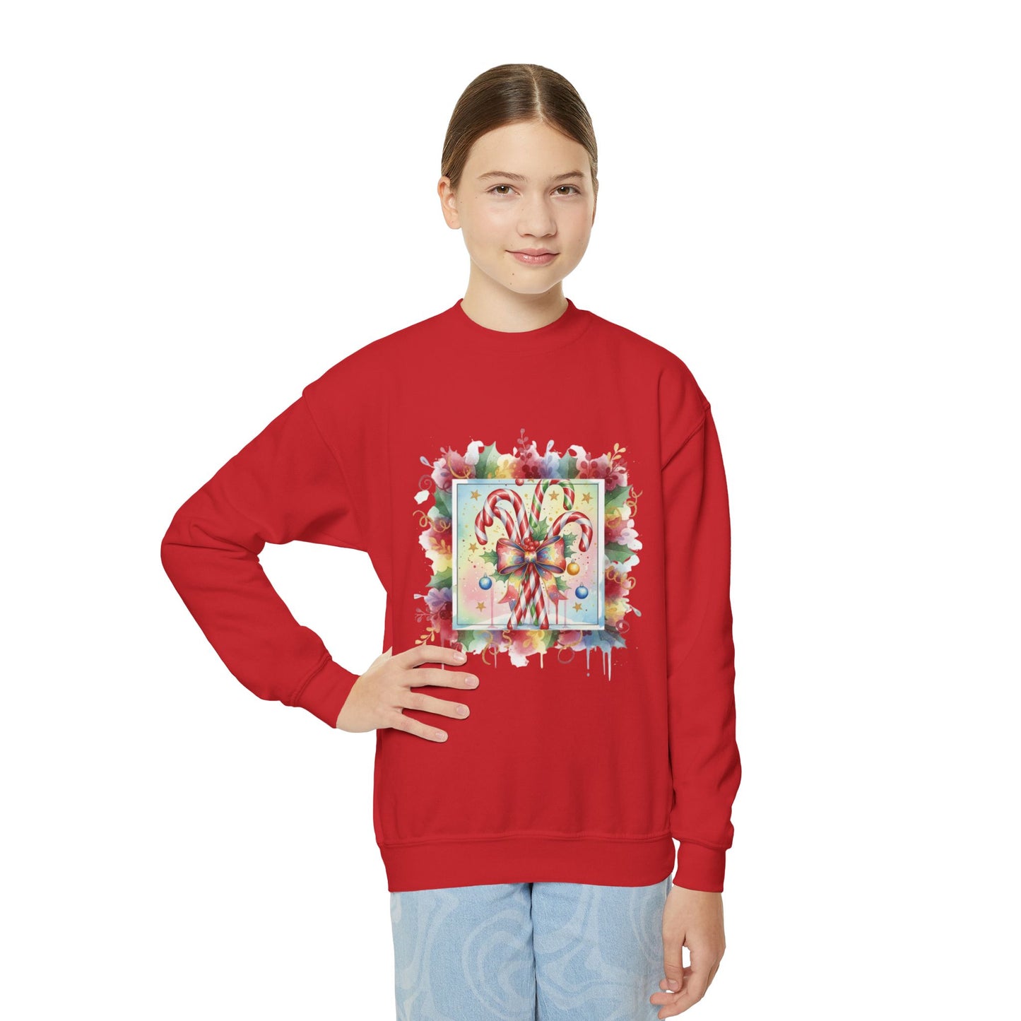 Candy Cane Youth Crewneck Sweatshirt - Festive Holiday Apparel