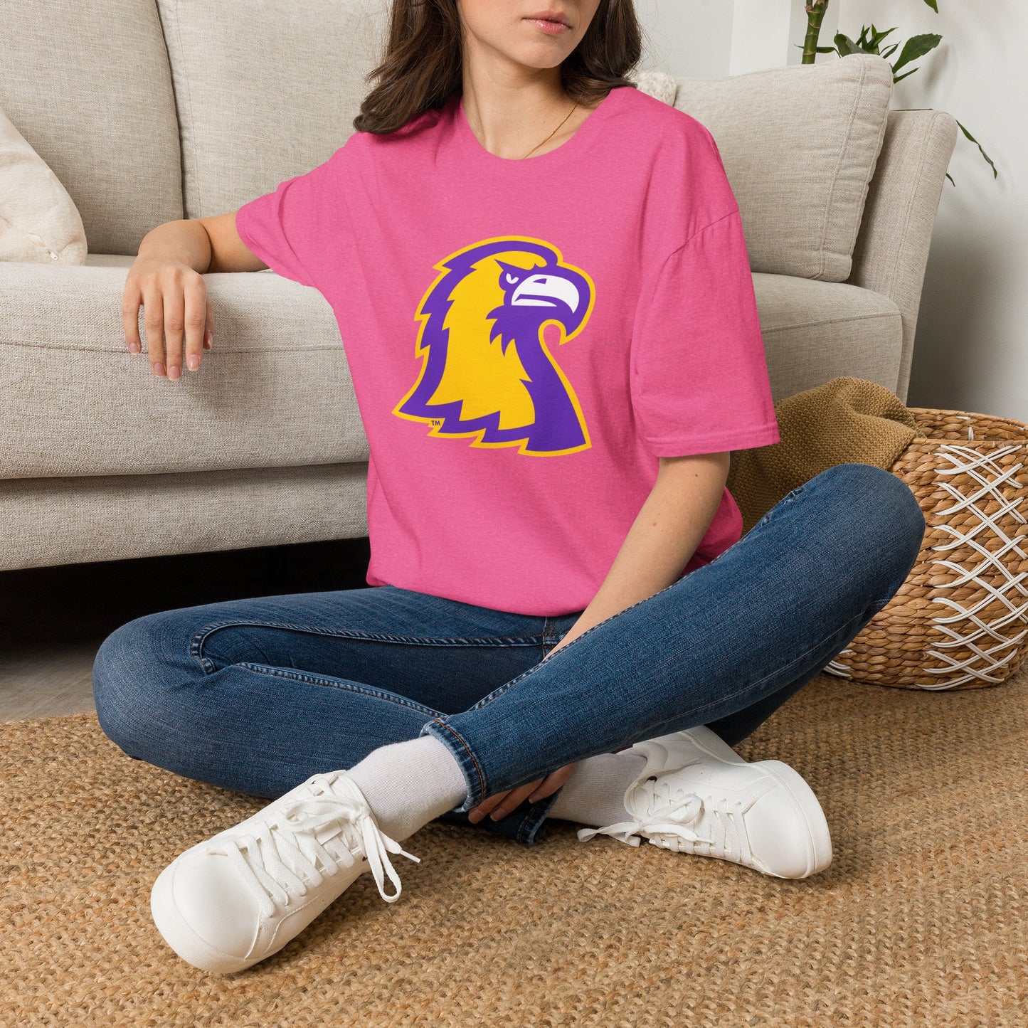 Golden Eagle Mascot Pink Out T-Shirt — Purple & Gold School Spirit Tee