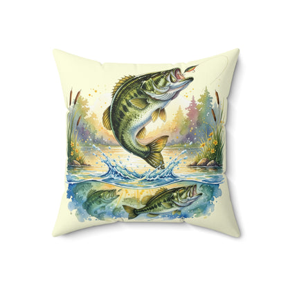 Square Pillow Bass Fishing is Peace Home Decor Gift for Anglers