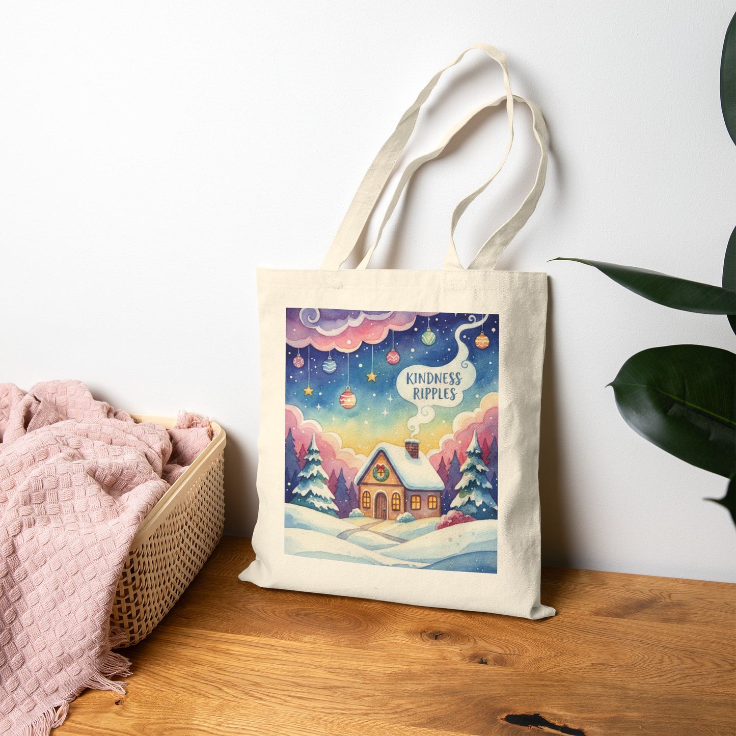 Kindness Ripples Cotton Canvas Tote Bag Gingerbread House