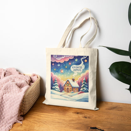 Kindness Ripples Cotton Canvas Tote Bag Gingerbread House